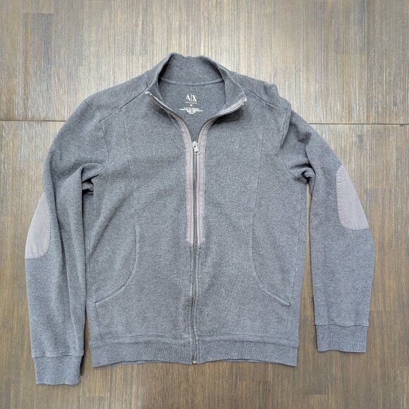 Armani Exchange | Men's Medium Zip-up Grey Sweater w/ Mock Neck & Elbow Patches - Picture 2 of 7